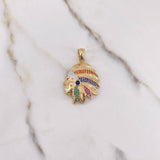 Pendant Indian 6.35gr / 3.3cm / Blue Orange Green Fuchsia Black Zircons Two Yellows White Gold $