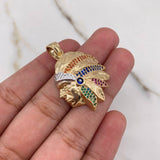 Pendant Indian 6.35gr / 3.3cm / Blue Orange Green Fuchsia Black Zircons Two Yellows White Gold $