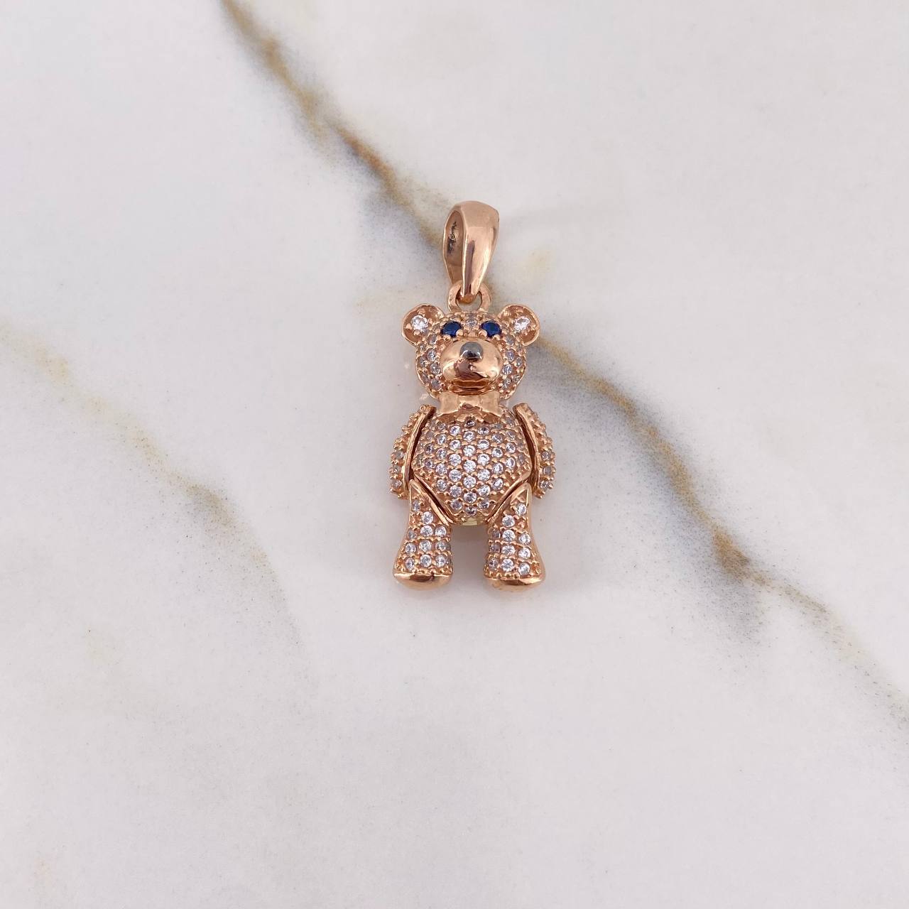Pendant Articulated Bear Bow Tie 6.1gr / 3.2cm / Blue White Zircons Rose Gold $