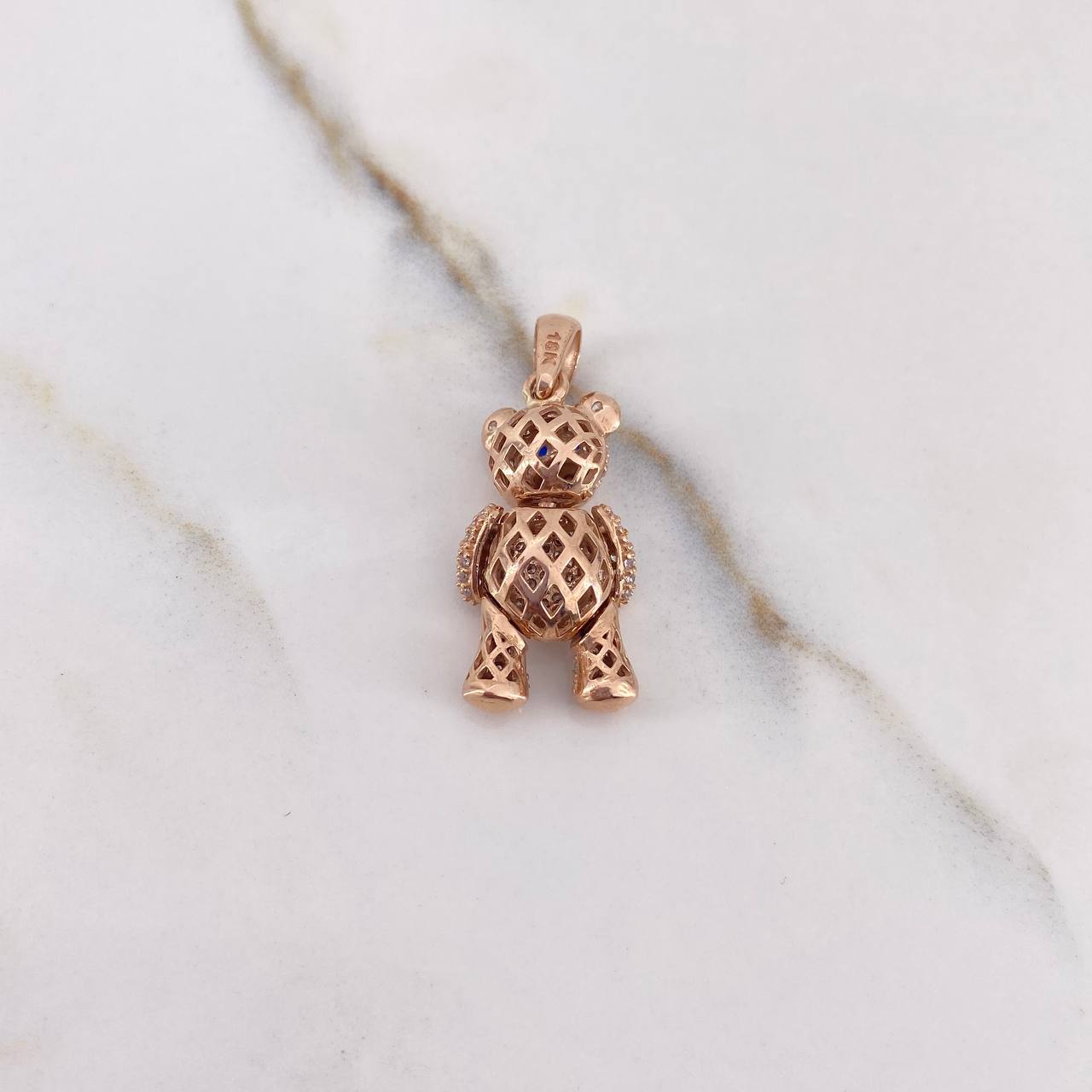 Pendant Articulated Bear Bow Tie 6.1gr / 3.2cm / Blue White Zircons Rose Gold $