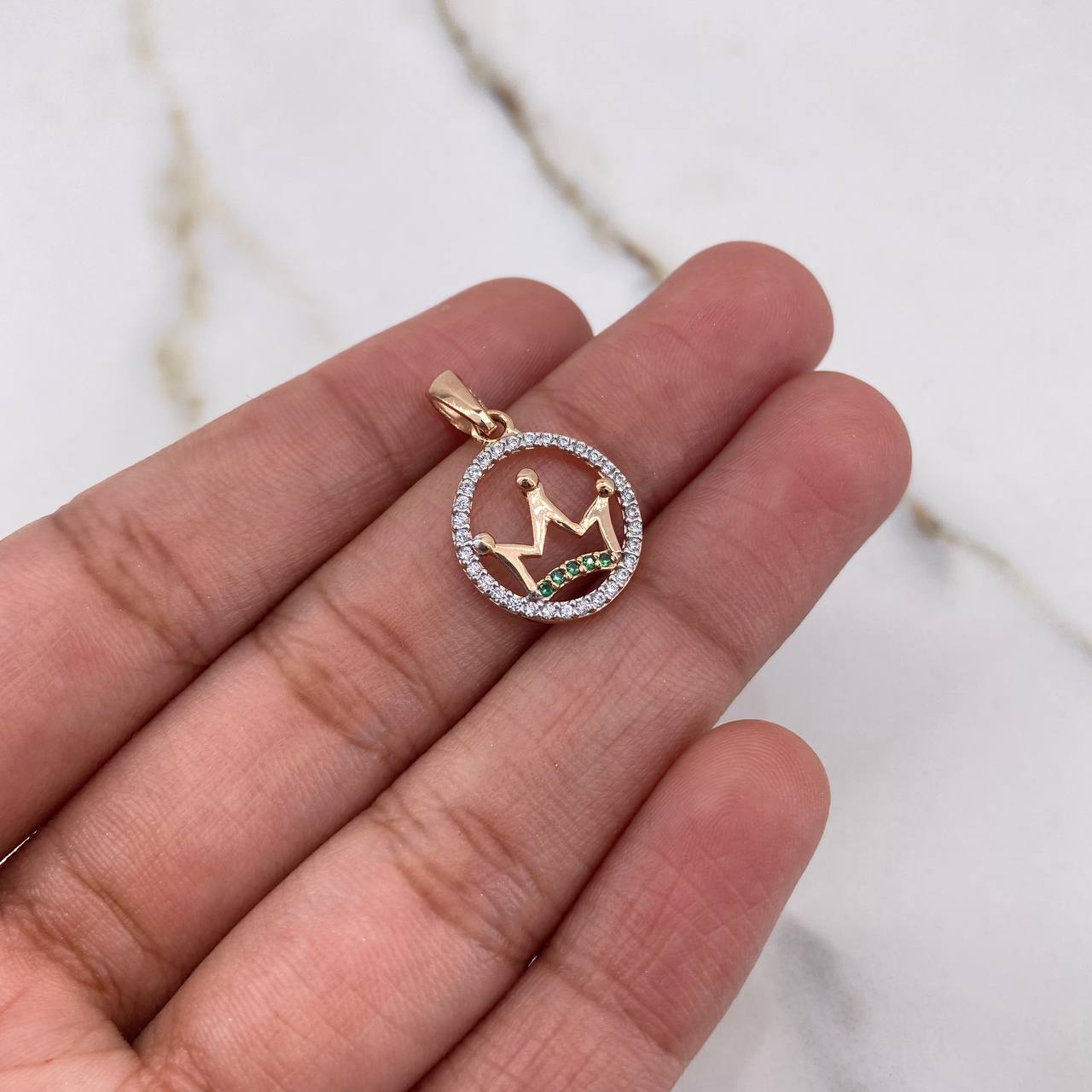 Pendant Corona 1.4gr / 2.2cm / White Green Zircons Rose Gold &