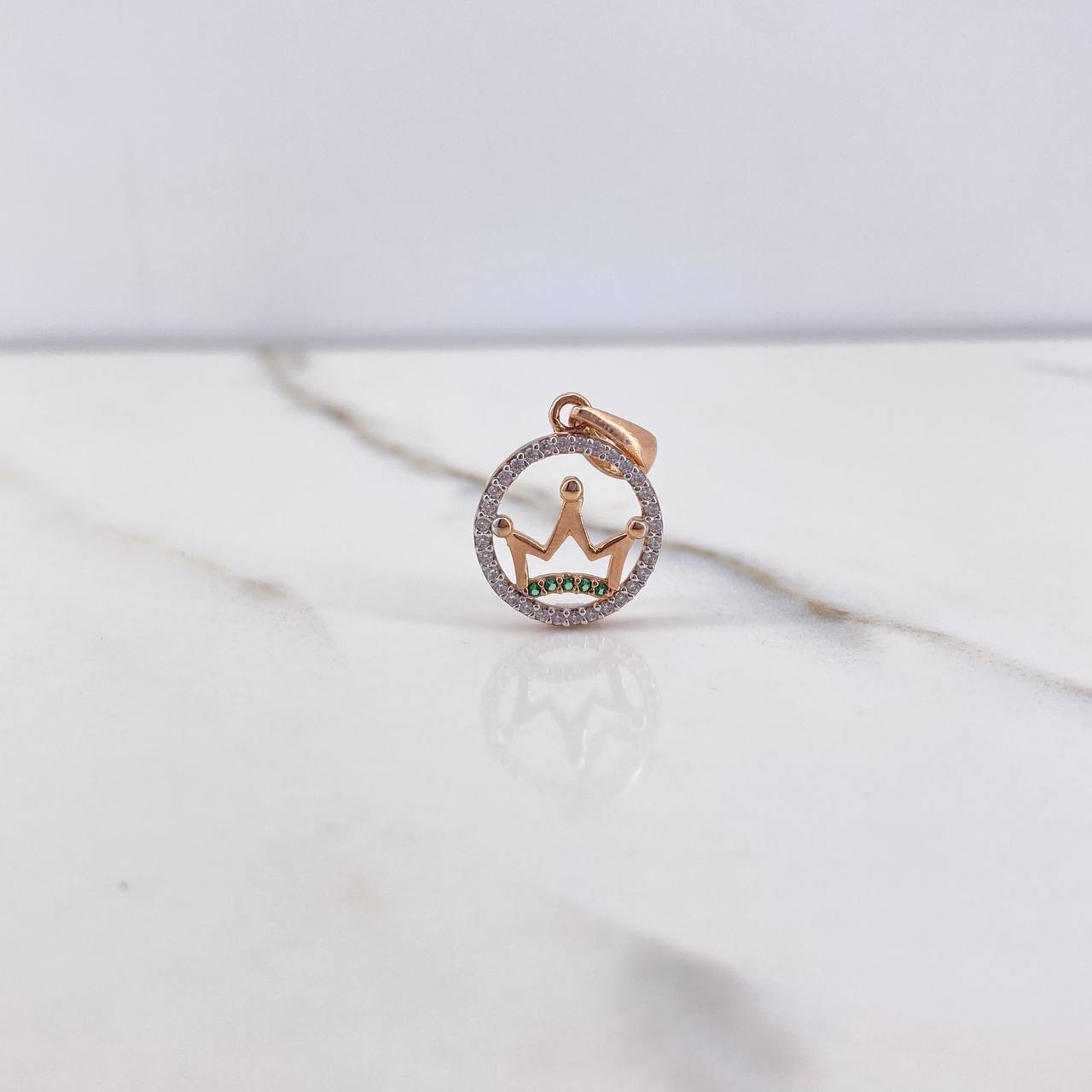 Pendant Corona 1.4gr / 2.2cm / White Green Zircons Rose Gold &