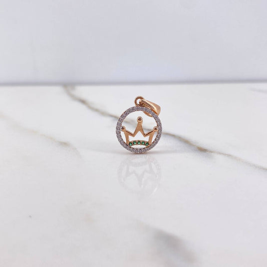 Pendant Corona 1.4gr / 2.2cm / White Green Zircons Rose Gold &