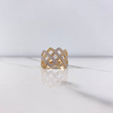 Enamelled Ring 5.35gr / T8 1/4 / White Zircons Two-tone Yellow and White Gold &