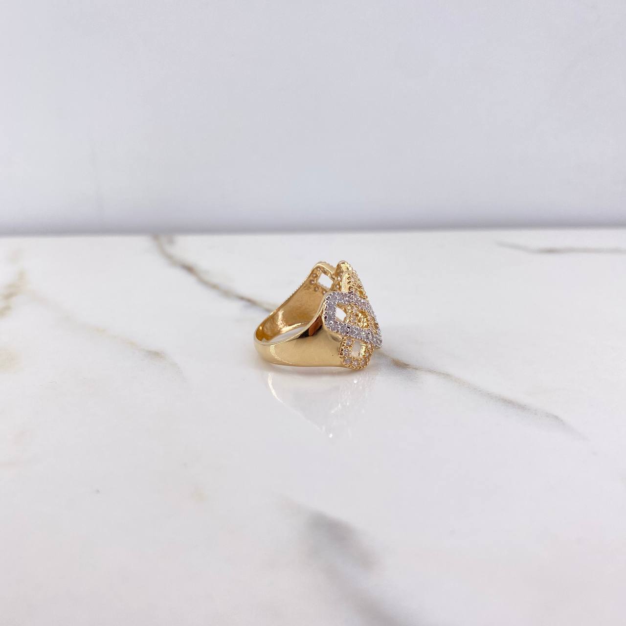 Enamelled Ring 5.35gr / T8 1/4 / White Zircons Two-tone Yellow and White Gold &