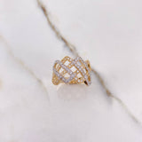 Enamelled Ring 5.35gr / T8 1/4 / White Zircons Two-tone Yellow and White Gold &