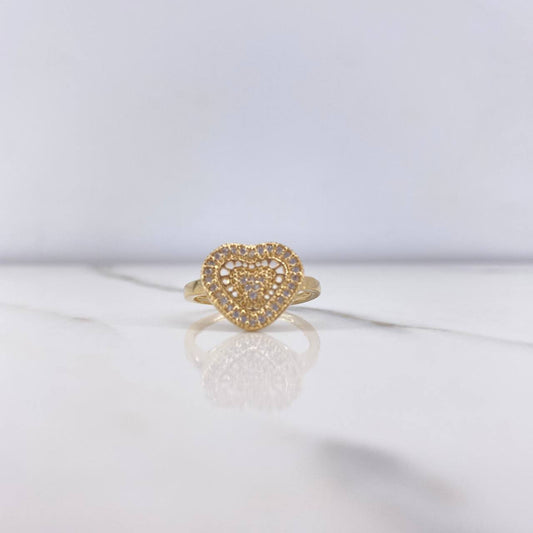Heart Ring 2.5gr / Size 6 3/4 / White Zircons Yellow Gold &