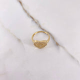Heart Ring 2.5gr / Size 6 3/4 / White Zircons Yellow Gold &