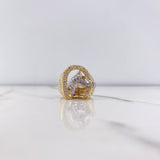Horseshoe Ring Horse 14.05gr / Size 11 / Yellow White Zircons Two Yellow White Golds &