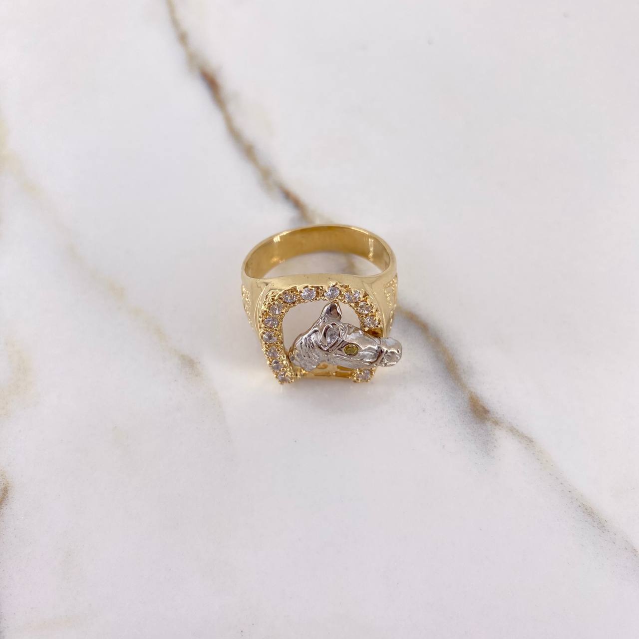 Horseshoe Ring Horse 14.05gr / Size 11 / Yellow White Zircons Two Yellow White Golds &