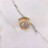 Horseshoe Ring Horse 14.05gr / Size 11 / Yellow White Zircons Two Yellow White Golds &