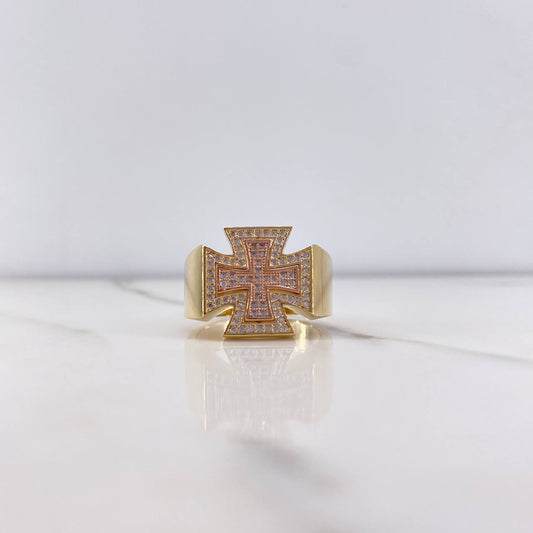 Constantino Cross Ring 9.25gr / Size 10 1/2 / White Zircons Two-tone Yellow and Rose Gold &