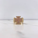 Constantino Cross Ring 9.25gr / Size 10 1/2 / White Zircons Two-tone Yellow and Rose Gold &