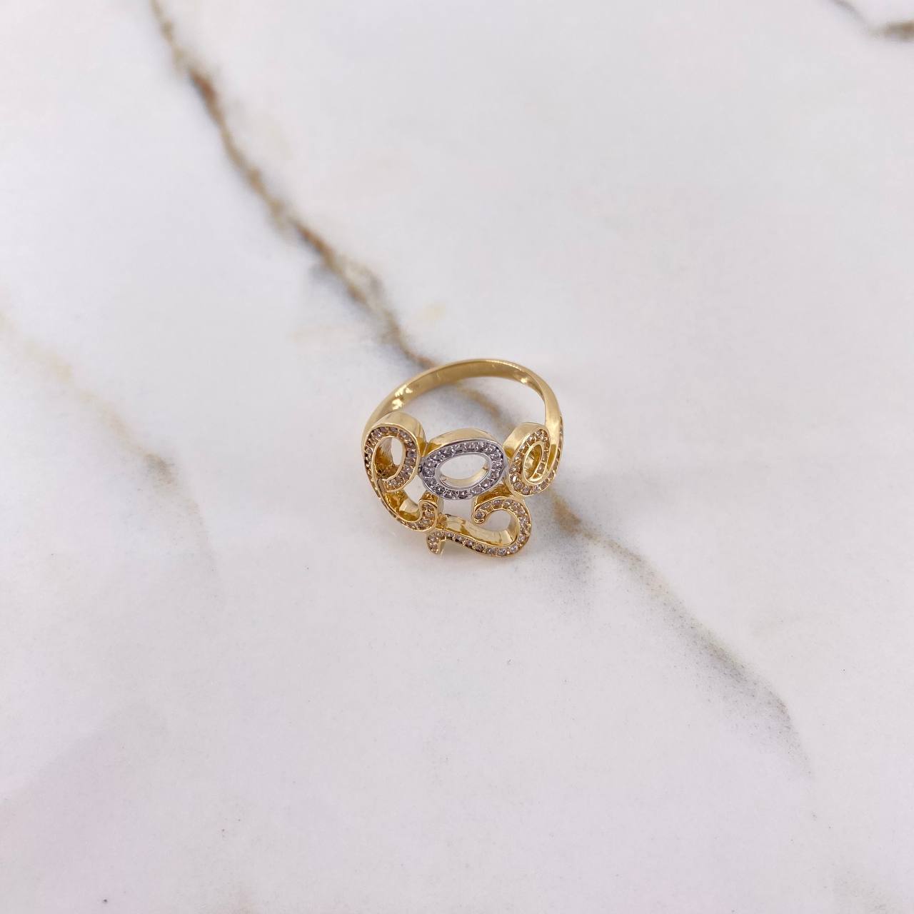 Love Ring 4.2gr / Size 7 1/2 / White Zircons Two-tone Yellow and White Gold $