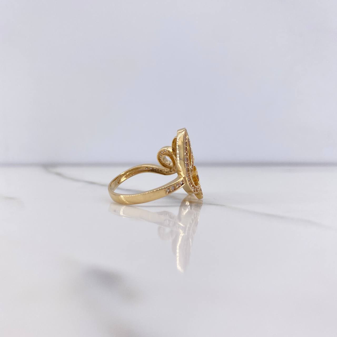 Love Ring 4.2gr / Size 7 1/2 / White Zircons Two-tone Yellow and White Gold $