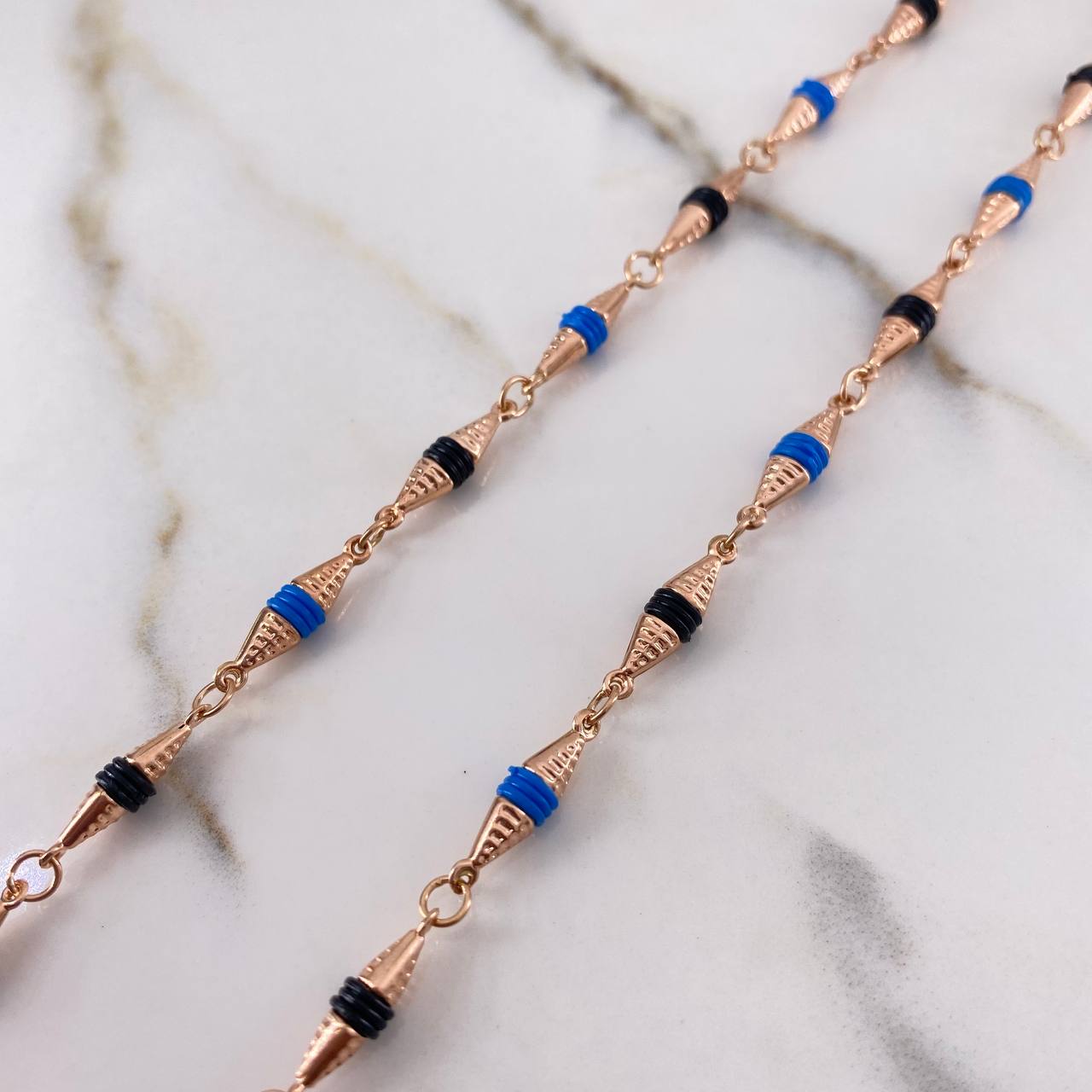 Dubai Chain 10.3gr / 60cm / 4mm Black Blue Rubber Rose Gold &
