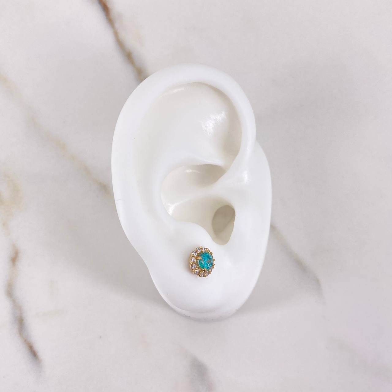 Stud Earrings Halo 1.65gr / White Blue Zircons Yellow Gold $