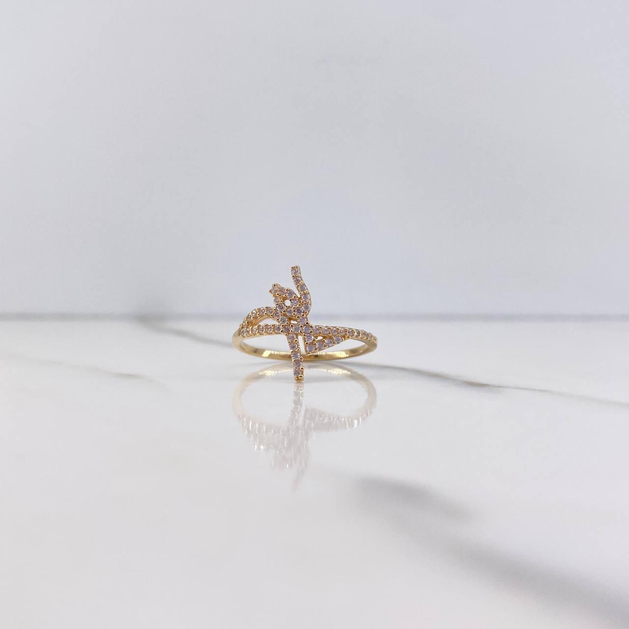 Cross Faith Ring 1.8gr / T6 1/4 / White Zircons Yellow Gold $