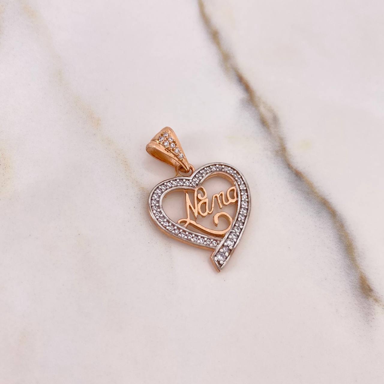 Pendant Heart Silhouette 2.95gr / 2.8cm / White Zircons Two-tone White and Rose Gold &