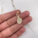 Pendant Hand Saranghae 1.6gr / 2.5cm / White Fuchsia Zircons Yellow Gold &
