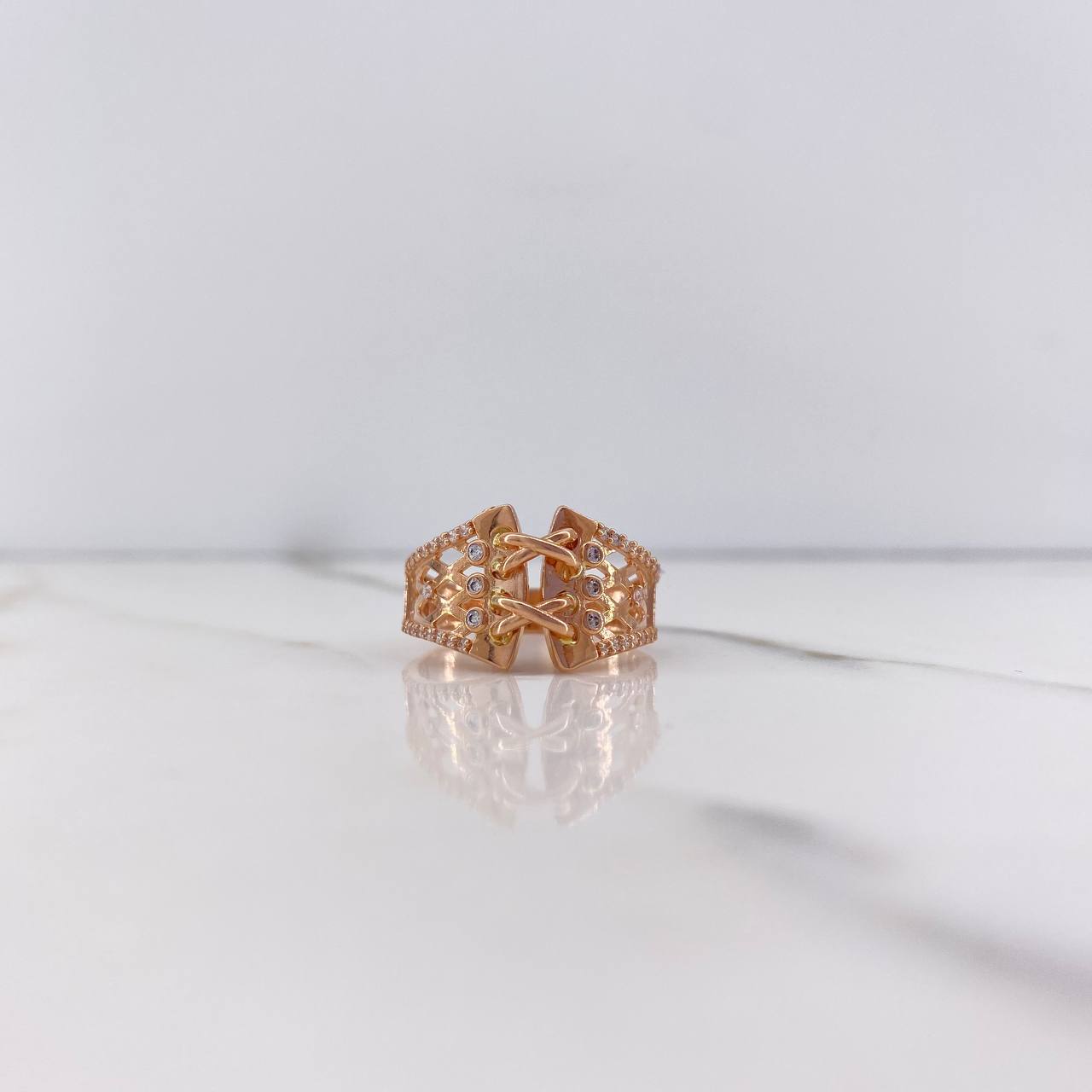 Corset Ring 4.5gr / Size 7 3/4 / White Zircons Rose Gold &