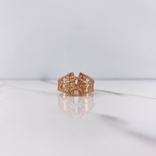 Corset Ring 4.5gr / Size 7 3/4 / White Zircons Rose Gold &