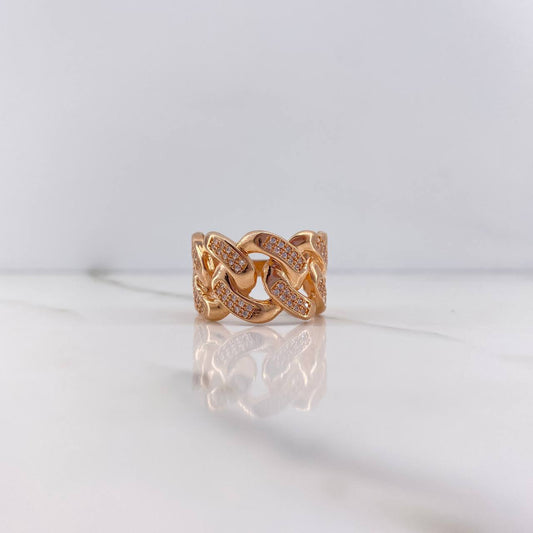 Cuban Ring 10gr / T8 3/4 / White Zircons Rose Gold &