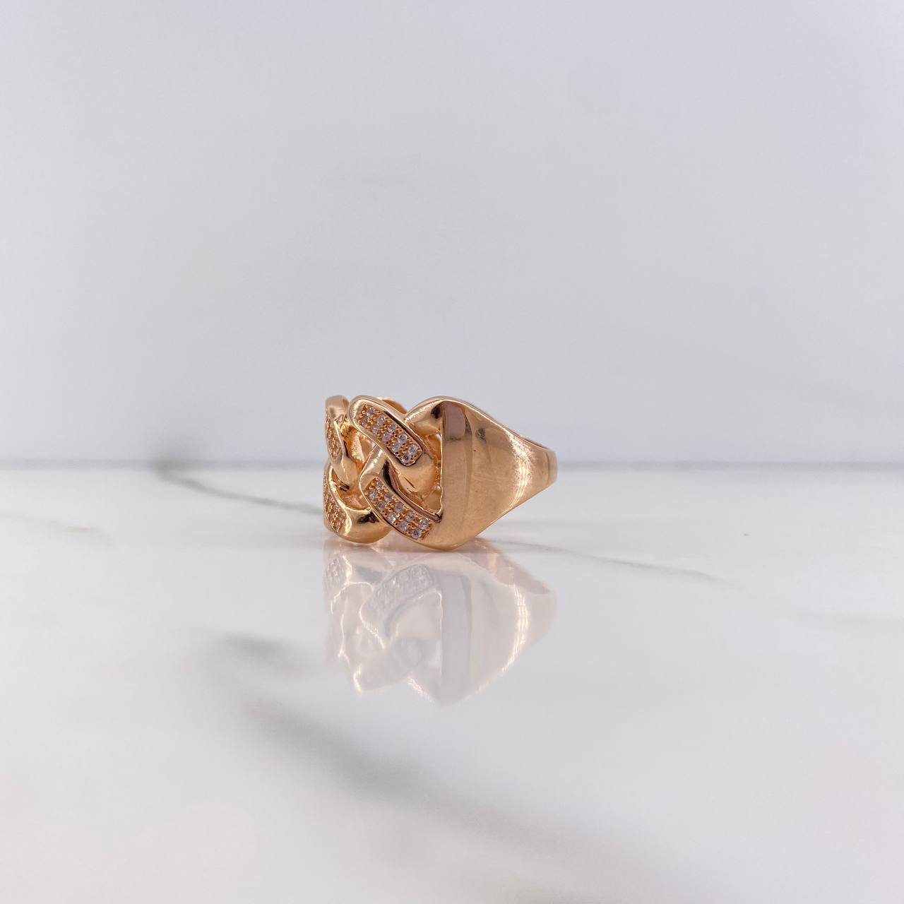 Cuban Ring 10gr / T8 3/4 / White Zircons Rose Gold &
