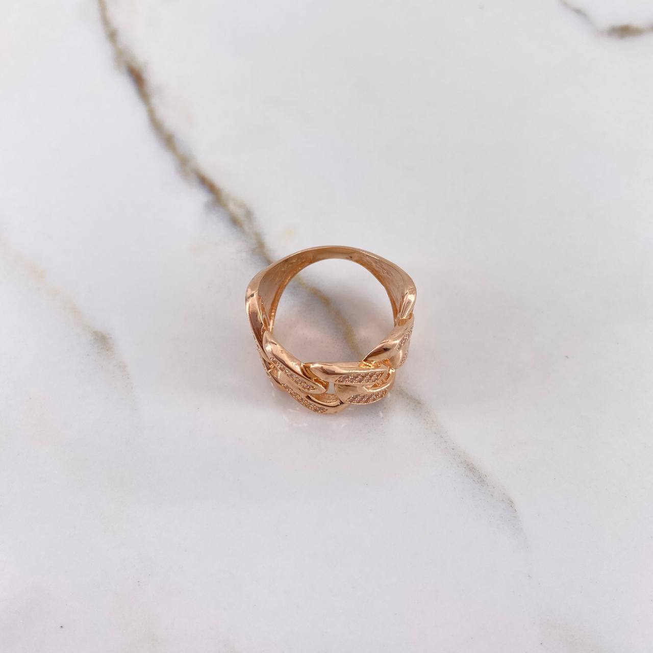Cuban Ring 10gr / T8 3/4 / White Zircons Rose Gold &