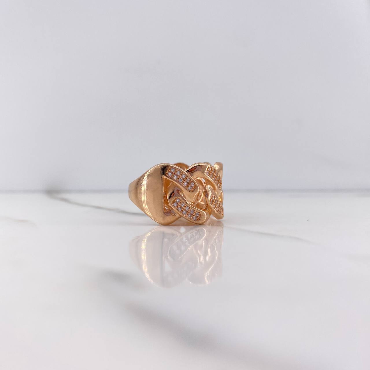 Cuban Ring 10gr / T8 3/4 / White Zircons Rose Gold &