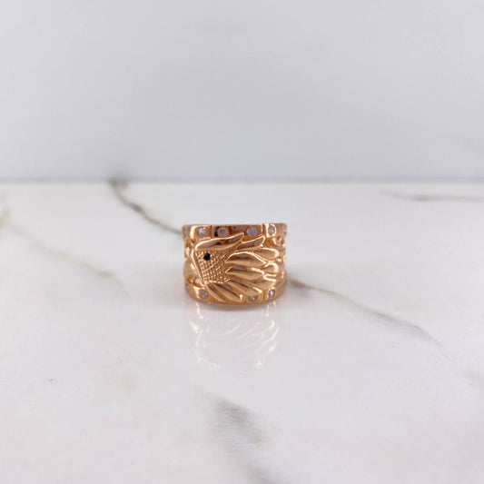 Eagle Ring 8.95gr / Size 8 3/4 / Black and White Zircons Rose Gold &