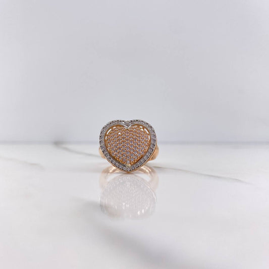Heart Ring 5.95gr / Size 6 / White Zircons Two-tone White and Rose Gold &