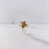 Butterfly Ring 2.15gr / Size 6 / Blue, Fuchsia, Green, White Zircons Yellow Gold &