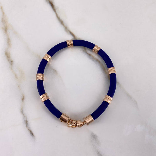 Bracelet Silicone Cylinder 8.75gr / 19cm / Blue Rose Gold &