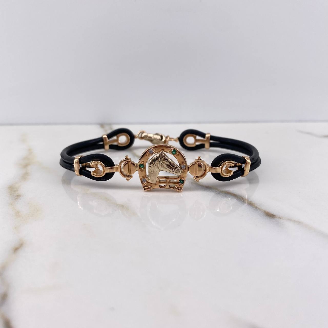 Bracelet Horseshoe Horse 12.55gr / 18cm / White Green Zircons Rose Gold &