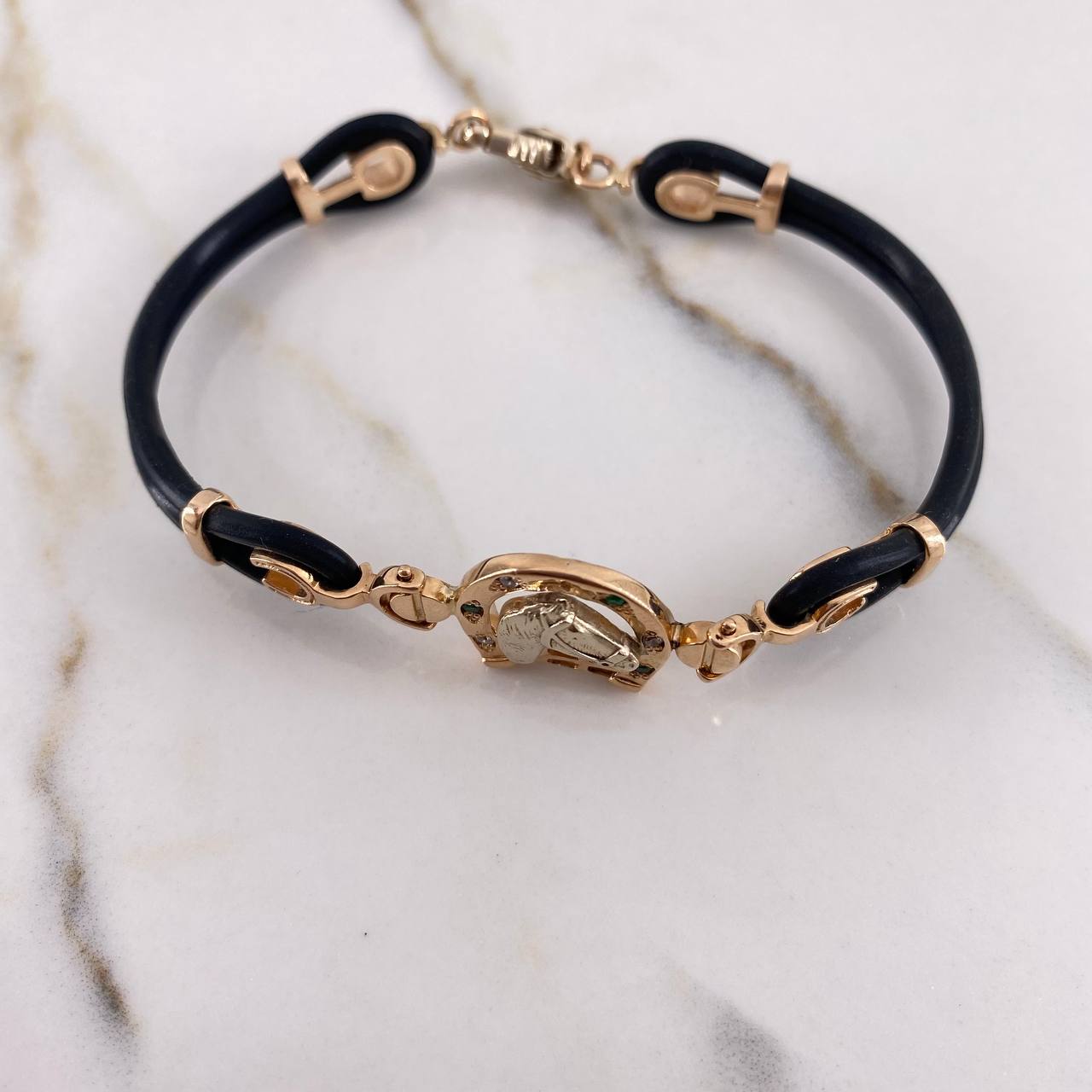 Bracelet Horseshoe Horse 12.55gr / 18cm / White Green Zircons Rose Gold &