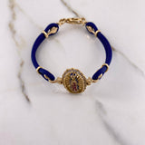 Bracelet Virgin Guadalupe 13.95gr / 17cm / Blue Fuchsia White Zircons Yellow Gold &