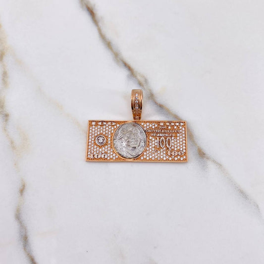 Pendant 100 Dollars 8.8gr / 3.8cm / White Zircons Two-tone White Rose Gold &