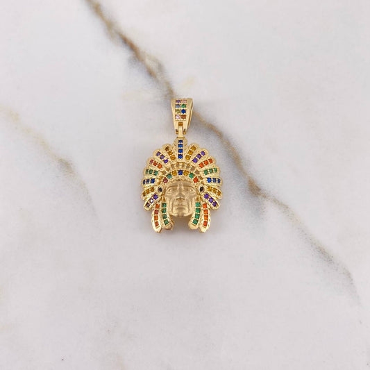 Pendant Indian 4.6gr / 3cm / Colored Zircons Yellow Gold $