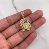 Pendant Indian 4.6gr / 3cm / Colored Zircons Yellow Gold $
