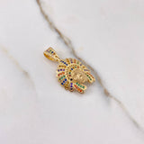 Pendant Indian 4.6gr / 3cm / Colored Zircons Yellow Gold $