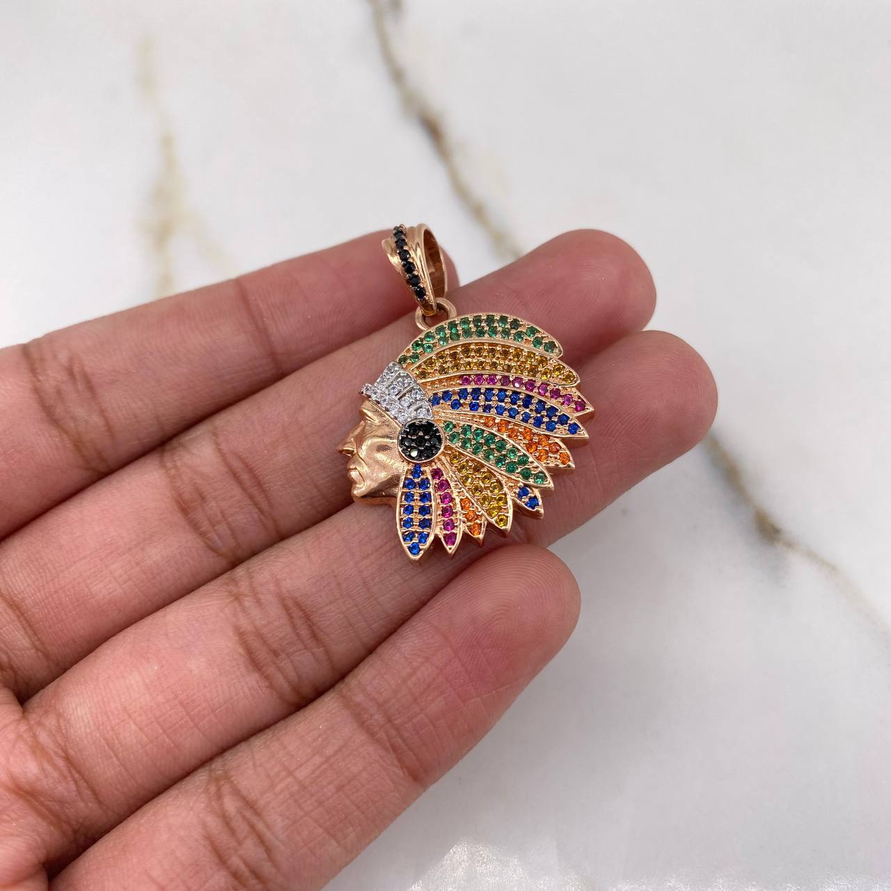 Pendant Indian 5.75gr / 3cm / Colored Zircons Two-tone White and Rose Gold &