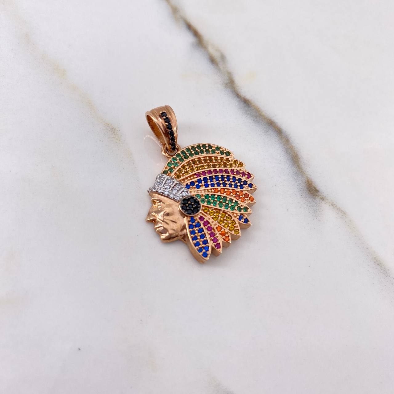 Pendant Indian 5.75gr / 3cm / Colored Zircons Two-tone White and Rose Gold &