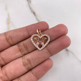 Pendant Heart Girls 1.8gr / 2cm / Fuchsia Brown White Zircons Rose Gold &