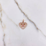 Pendant Heart Girls 1.8gr / 2cm / Fuchsia Brown White Zircons Rose Gold &