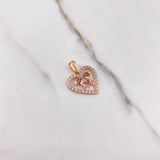 Pendant Heart Girls 1.8gr / 2cm / Fuchsia Brown White Zircons Rose Gold &