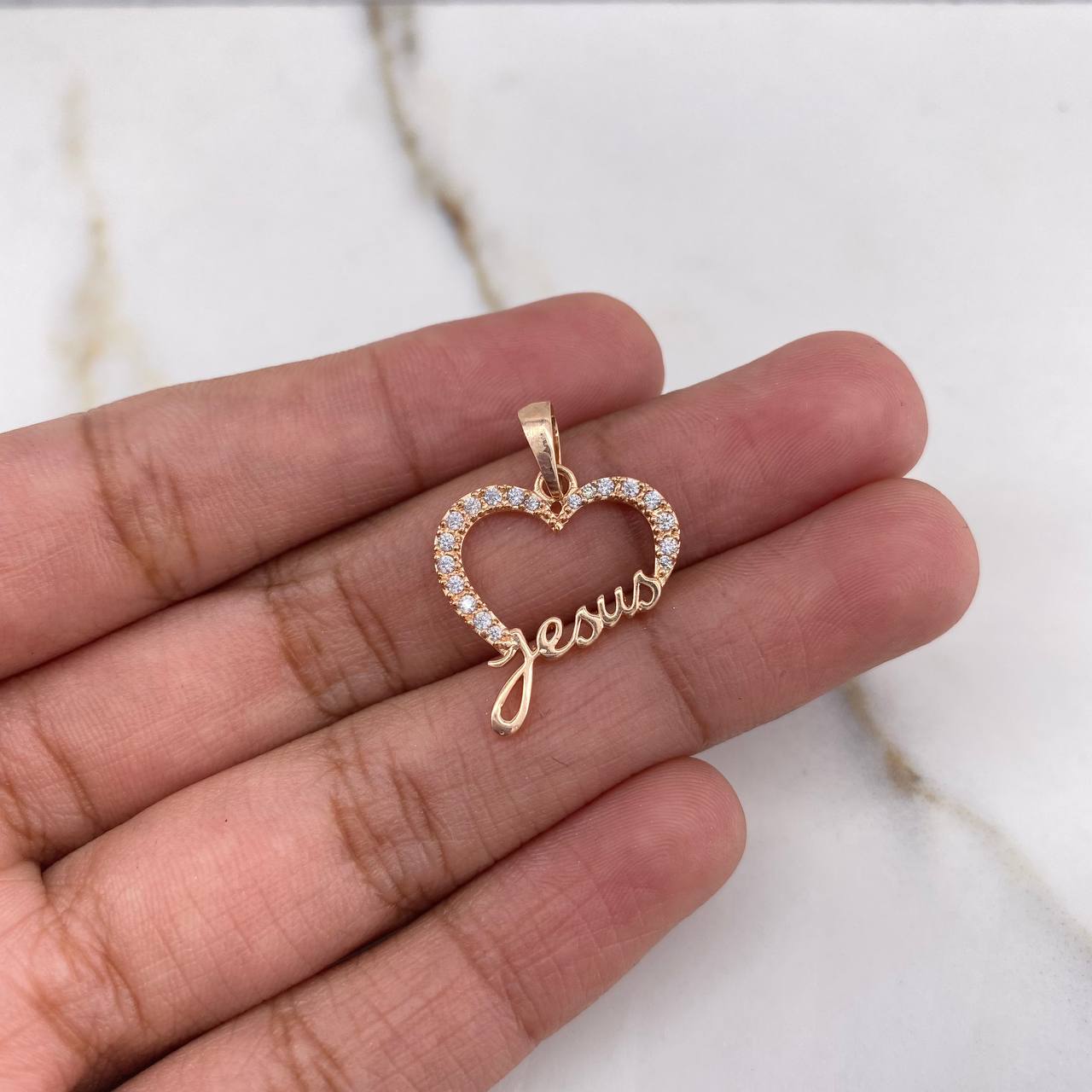 Pendant Sacred Heart 1.55gr / 2.4cm / White Zircons Rose Gold &
