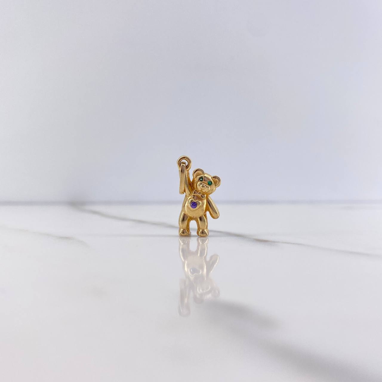 Pendant Bear 2gr / 2.2cm / Purple Green Zircons Yellow Gold &