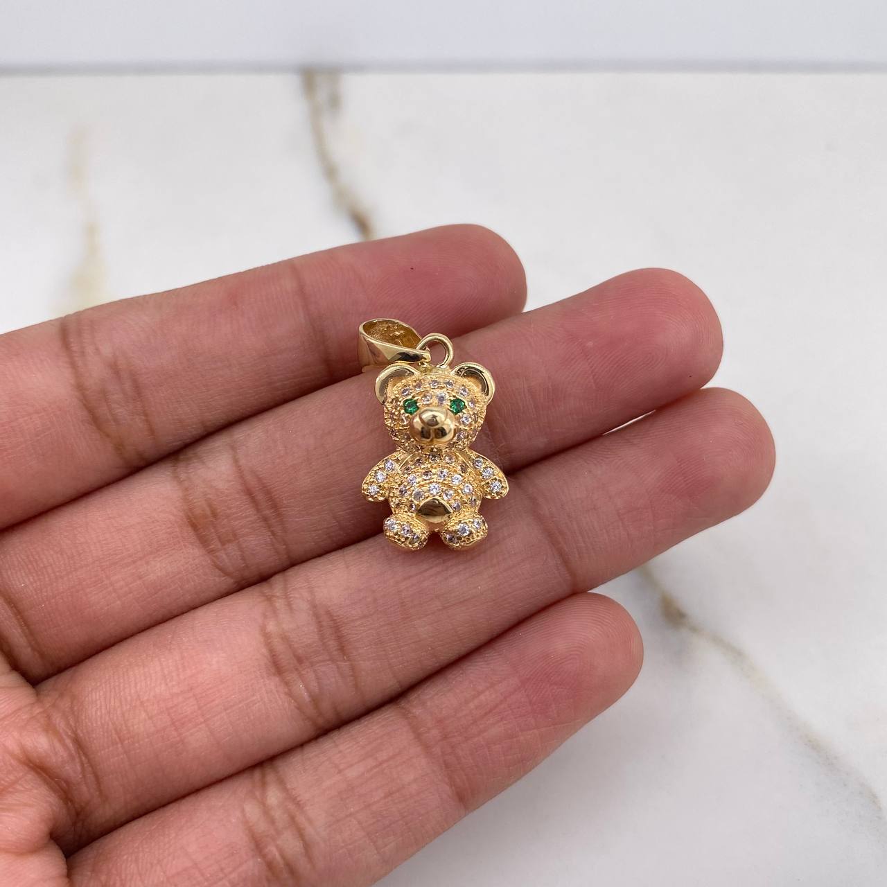 Dije Oso 3.55gr / 2.4cm / Circones Verdes Blancos Oro Amarillo &