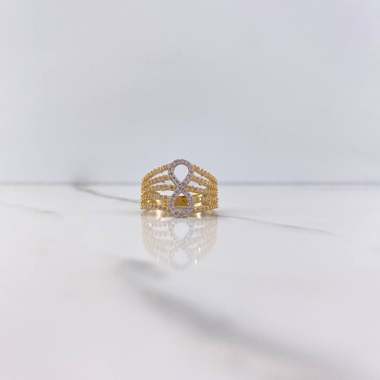 Infinity Ring 4.1gr / T6 / White Zircons Two Yellow and White Gold $